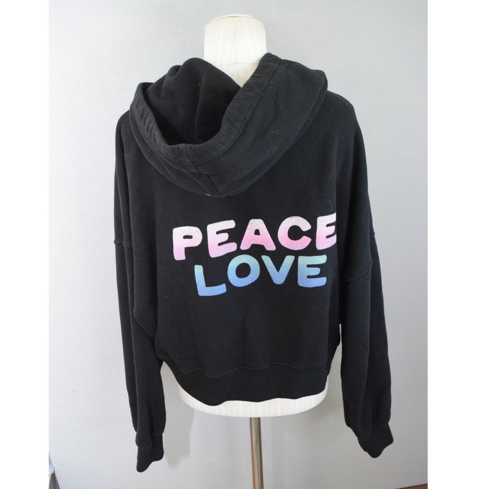 Spiritual Gangster Peace Love Jules Hoodie Large Black Zip Up Womens Relaxed